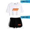 Women's Tracksuits Summer Track Suit Women 2 Piece Set KPOP ATEEZ Crop Top Shorts Two Outfits Casual Tracksuit Sportwear Twopiece Sets