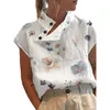 Camicette da donna Camicetta stampata a fiori da donna Moda manica corta Elegante camicia in cotone imitazione lino Design Tunica casual chic estiva da donna