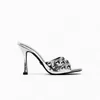 Sandallar Bahar tarzı Strappy Nail Fashion Ayakkabı Gümüş Altın Kakı Katı Deri Yüksek Speeled Terlik 2306715