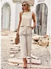 Pantaloni a due pezzi da donna Foridol Fashion 2 pezzi Completi senza maniche Summer Crop Top Pantaloni Suit Solid Pantaloni alla caviglia Casual Beach Set Back Button Pocket J230717