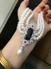 Chains Hand Knotted 3strands 7-8mm White Natural Freshwater Pearl Micro Inlay Zircon Necklace Long 45-50cm Fashion Jewelry