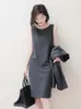 Casual Dresses Vestidos Summer 2023 Office Lady Formal Dress Women Sleeveless O Neck Business Work Mini Female Clothes Grey Outfits