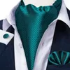 Bow Ties Teal Blue Solid Men Vintage Wedding Formal Cravat Ascot Pocket Squalu