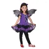 Girl Dresses Anime Halloween Children's Clothing Witch Performance Makeup Ball Costume Purple Bat Skirt Winged Cosplay Accessories