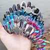 Multicolor Raw Crystal Quartz Hoofdband Kroon Boho Hol Metalen Maan Tiara Haar Hoepel Vrouwen Bruid Bruiloft Hoofdtooi L230704