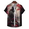 Men's Casual Shirts Vintage Hawaiian Shirt For Men 3d Japanese Samurai Print Daily Short Sleeve Harajuku Clothing Loose Oversized