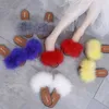 Slippers New Summer Women Fox Fur Slippers Real Fur Slides Female Furry House Flip Flops Casual Beach Sandals Fluffy Plush Shoes L230717