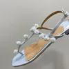 Sandales talon plat orteil fendu femmes Slik Satin bride à la cheville bande étroite strass décor Sandlias été chaussures de vacances en plein air