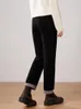 Calça feminina caxemira perna larga 22 pura lã capri macio e elegante marca ATTYYWS malha sólida