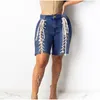 Kvinnors plus storlek jumpsuits rompers y2k plus size Sexig blå ihålig ut denim Bermudas 4xl Summer Women Tassel Short Jeans Lace Up Bandage Ejressed Shorts 230715