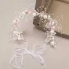 Romantic Bridal Hair Band Headdress Pink Flowers HandPrepared Pearl Head Wear Women Children's Wreath Hair Accessories L230704