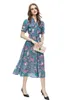 Damskie sukienki na pasie startowe V Szyjki Krótkie rękawy wydrukowane moda High Street Fashion Floral Mid Pencil Vestidos