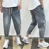 Men's Jeans Summer Drawstring Baggy Boyfriend Harajuku Casual Hip Hop Male Cargo Denim Stylish Designer Jogger Cowboy Pants S07