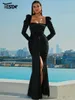 Casual Dresses Yesexy Puff Long Sleeve Split Black Mermaid Prom Dress Elegant Party for Women 2023