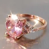 Bröllopsringar Big Oval Stone Pink Zircon Ring Female Luxury Crystal Engagement för kvinnor Vintage Rose Gold Silver Color Jewelry