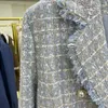 Damenanzüge-Blazer, blauer Tweel-Tweel-Blazer in Übergröße, eleganter zweireihiger Anzugjacke mit Perlenknopf, koreanischer Frühlingsherbst-Vintage-Outwear 230715