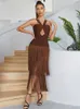 Lässige Kleider PB Sexy Outfits für Frauen Quasten Design Schlüsselloch Kaffee Bandage Lange Maxi Elegante Cocktail Abend Party Figurbetontes Kleid