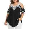 Kvinnors plus -storlek Tshirt Loose Blauses Women Topps Street Wear Off Shoulder Lace Tee Shirt Tunic Tops Female Clothing Plus stor storlek 3XL 4XL 5XL 230715