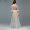 Party Dresses Gold O-Neck Beading Crystal Evening Dressese Long Sleeves A-Line Gowns Design 2023 Serene Hill LA70147