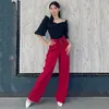 Stage Wear Ballroom Dance Tops Pantalons Femmes Pratique Vêtements Noir Bouffée Manches Courtes Body Rouge Latin Pantalon Adulte Dancewear DNV18088