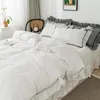 Sängkläder sätter prinsessan Set Luxury Bed Linen Ruffle Bow Double Däcke Cover Sheet and Pillow Cases Chaste White Comforter