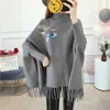 Women's Sweaters Sweater Woman 2023 Knitted O-Neck Cloak Batwing Sleeve Casual Pullover Coat Autumn Winter Femme Tassel Poncho Cape A5358