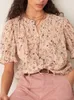 Vrouwen Blouses Single Breasted Blouse O-hals Bloemenprint 2023 Zomer Vlinder Mouw Driekwart Vrouwelijke Losse Shirts Vintage Top