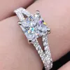 Cluster-Ringe AU585 1,5 ct Princess Cut 6,5 6,5 mm D Farbe Moissanit Ehering für Frauen Weißgold 14 Karat weiblicher Schmuck R063