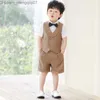 Ensembles de vêtements Ensemble de robe de gilet kaki pour enfants Printemps et été Vêtements de mariage pour la première fête d'anniversaire des garçons Vêtements de gilet britannique pour enfants Z230717