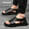 Sandali Misalwa Bianco Nero Cow Spilled Leather Men Platform Summer Roam Shoes Trendy Casual High Top Young Fashion 2306715