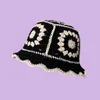 Berets Breathable Cotton Knitting Bucket Hat Hand Crocheted Flower Patchwork Knitted Fisherman 2023 Spring And Summer Women