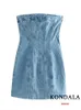 Podstawowe sukienki swobodne Kondala seksowna niebieska dżinsowa osłona mini imprezowa sukienka Kobiety Y2K Street Style dżins