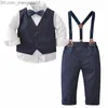 Clothing Sets Baby Boy Formal Set Long Sleeve Bow Blouse Pendant Tank Top Men's Set Children's Birthday Wedding Party Clothing Z230717