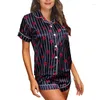Women's Sleepwear Floral Printed Pajamas Sets For Womens Short Sleeve Button Down Shirt And Shorts 2 Piece Satin Outfit
