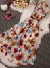 Robes décontractées femmes robe d'été auto-culture sans manches à lacets mince en mousseline de soie Style moyen long POLO col imprimé D2740
