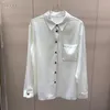 Blusas femininas de seda de alta qualidade 2023 estilo primavera verão mulheres cor bloco costura bolso no peito elegante branco marrom preto camisas OL