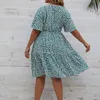 Plus size Dresses Plus Size Dress Woman Summer V Neck Short Sleeve Floral Print Casual Midi Dress High Waist Chic Beach Party Dresses 230715