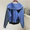 Women's Jackets Fashion Lotus Leaf Collar Denim Coat Women 2023 Spring Vintage Loose Single Breasted Short Jeans Jacket Female Clothes G2525