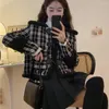 Women's Jackets Black Plaid Jacket Women Lamb Wool Liner Coat Ladies Winter Thicken Korean Loose Sailor's Collar Casual Female Tops