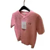 Vêtements pour femmes Designer T-shirts rond évider pull à manches courtes tricot T-shirt lettre imprimer mode 4 couleurs Clothing229U
