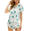 Women's Sleepwear Floral Printed Pajamas Sets For Womens Short Sleeve Button Down Shirt And Shorts 2 Piece Satin Outfit