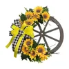 Decorative Flowers Artificial Wreath With Bow Knot Sunflower Wreaths Front Door Wooden Gears For Decor Easter Festival Holiday Po Prop
