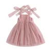 Robes fille enfants filles robe couleur unie sans manches cravate bandoulière couches Tulle Cami été vêtements décontractés princesse