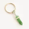 Keychains Natural Stone Keychain Reiki Healing Quartz Key Rings Pink Crystal Chakra Pendulo Hexagonal Column Chains For Keys