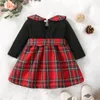 Abiti da ragazza Abito patchwork scozzese natalizio per neonate a maniche lunghe Bowknot Abiti casual nati da principessa natalizia