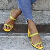 Tofflor kvinnor höga klackar sandaler 2021 ny sommar sexig fest tjocka häl kvinnliga skor stängd tå gul transparent sandal l230717