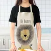 Cartoon Lion Elk Bear Fox Printed Cotton Linen Aprons for Women Sleeveless Baking Bibs Cute Apron for Kid Home Cleaning Tools L230620