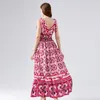 Vintage Barock Print Summer Halter Dress 2023 Luxury Designer Women Sexig Slim Sleeveless Maxi Ruched Floral Backless Dresses Ball261o