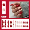 False Nails 24st Point Press On Red French With Crystal Design for Girl Women Wearable Artificial Nail Tips