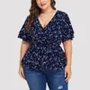 Women's Plus Size T-Shirt Plus Size Flower Print Tops Women's Fashionblouse V Neck Short Sleeve Shirts Ruffle Printed Shirt Top Backless Large Blouse 230715